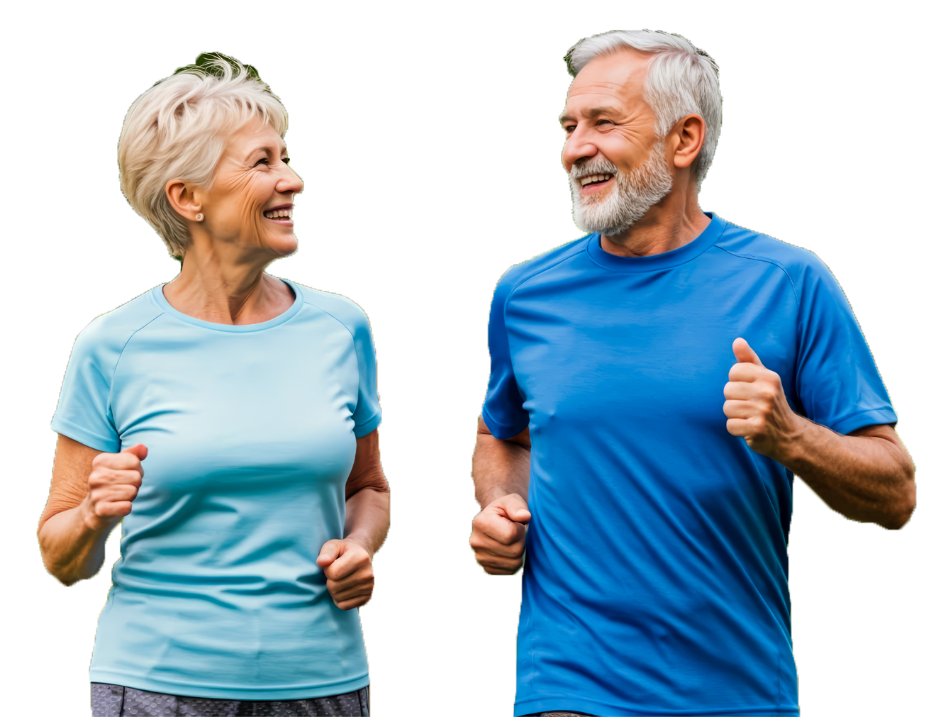 Older couple jogging through the park